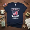 Kinda American Kinda British Completely Awesome t-shirt with US and UK flag shield design