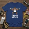 Kinda Fit, Sorta Fat t-shirt with a cartoon bear lifting weights, white text on navy blue shirt