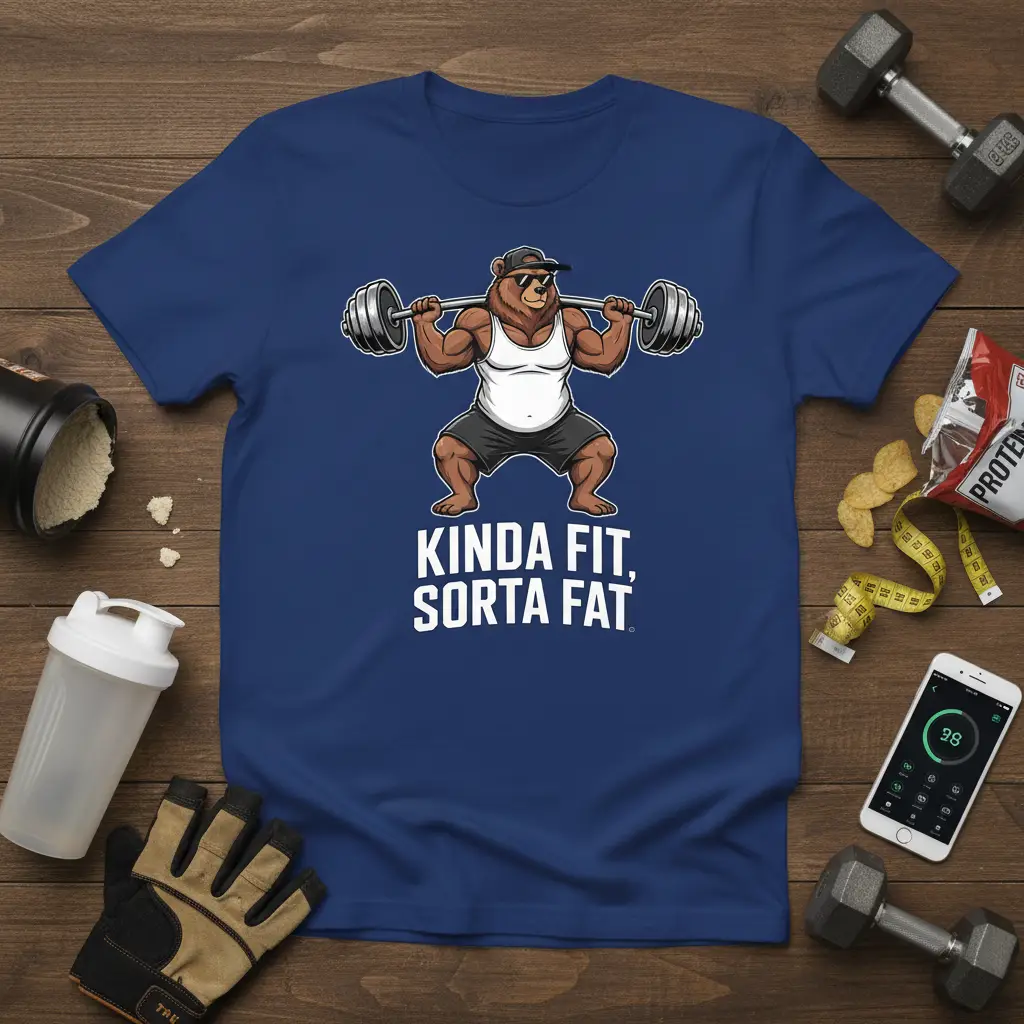 Kinda Fit, Sorta Fat Bear Lifting T-Shirt Gym Humor