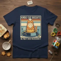 Kindly Cat Biscuits We Paw It Over You Devour It t-shirt featuring a cat chef with baking ingredients