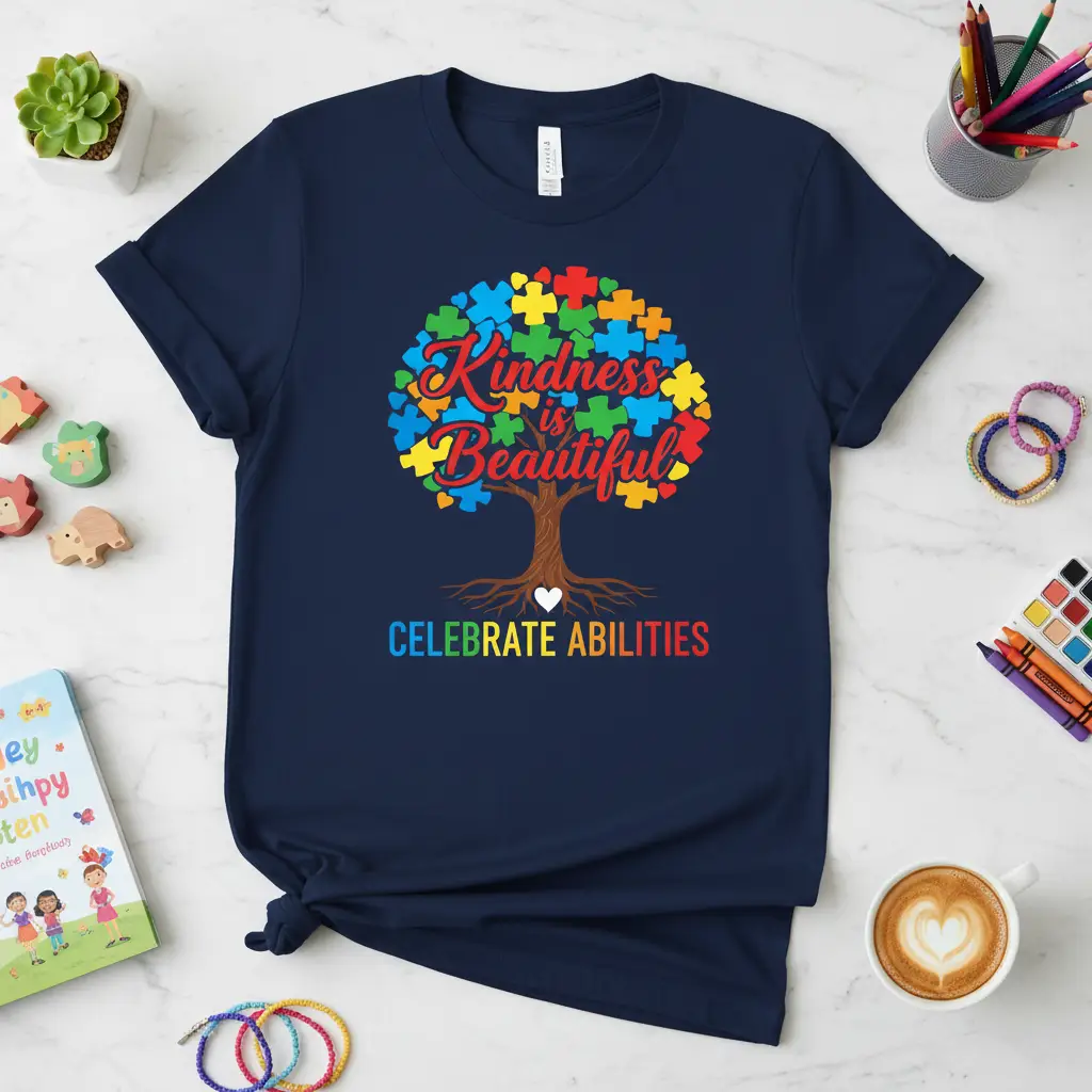 Kindness is Beautiful Celebrate Abilities stylish graphic printed on quality cotton blend creating a standout t-shirt