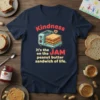 Kindness it's the JAM on the peanut butter sandwich of life quote on a navy t-shirt with a cute toaster