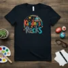 Kindness Rocks t-shirt with colorful typography, rainbow, sun, and peace symbols