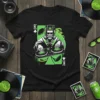 King of Clubs DJ graphic t-shirt design featuring a crowned man with headphones mixing on turntables, set against a large