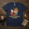 King Of The Forest Est. 2023 t-shirt with a crowned fox graphic in regal attire