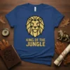 King of the Jungle t-shirt with a geometric lion head graphic and bold text