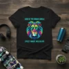 Black t-shirt with "KING OF THE URBAN JUNGLE STREET SMART. WILD HEART." text and a colorful lion wearing sunglasses