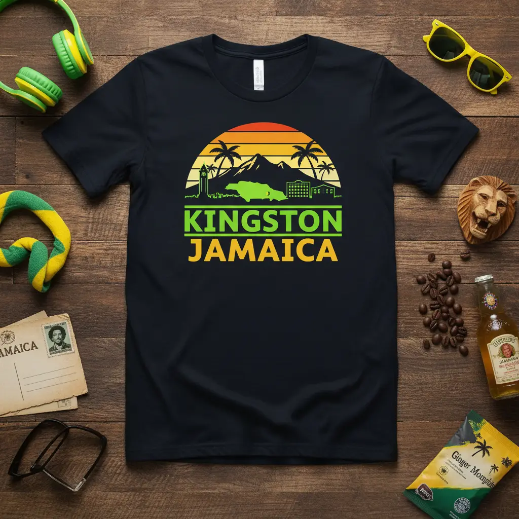 Kingston Jamaica Retro Sunset T-Shirt Travel Gift
