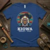 Kiowa Respect Pride t-shirt design featuring a Native American man in traditional headdress and a bison silhouette