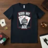 Kiss My Ace poker card design featuring three Aces and the Ace of Spades graphic, on a navy t-shirt