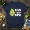 Kiss My Hass avocado graphic t-shirt with a cute winking avocado holding a heart