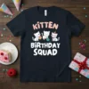 Kitten Birthday Squad t-shirt design featuring three cute kittens and playful typography