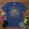 Kitten My Swole On t-shirt design with a muscular cat lifting weights and text