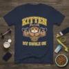Kitten My Swole On funny gym cat t-shirt design with a muscular kitten lifting dumbbells
