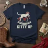 Navy t-shirt with "Kitty Up" text and graphic of a cat wearing a cowboy hat riding a rocking horse