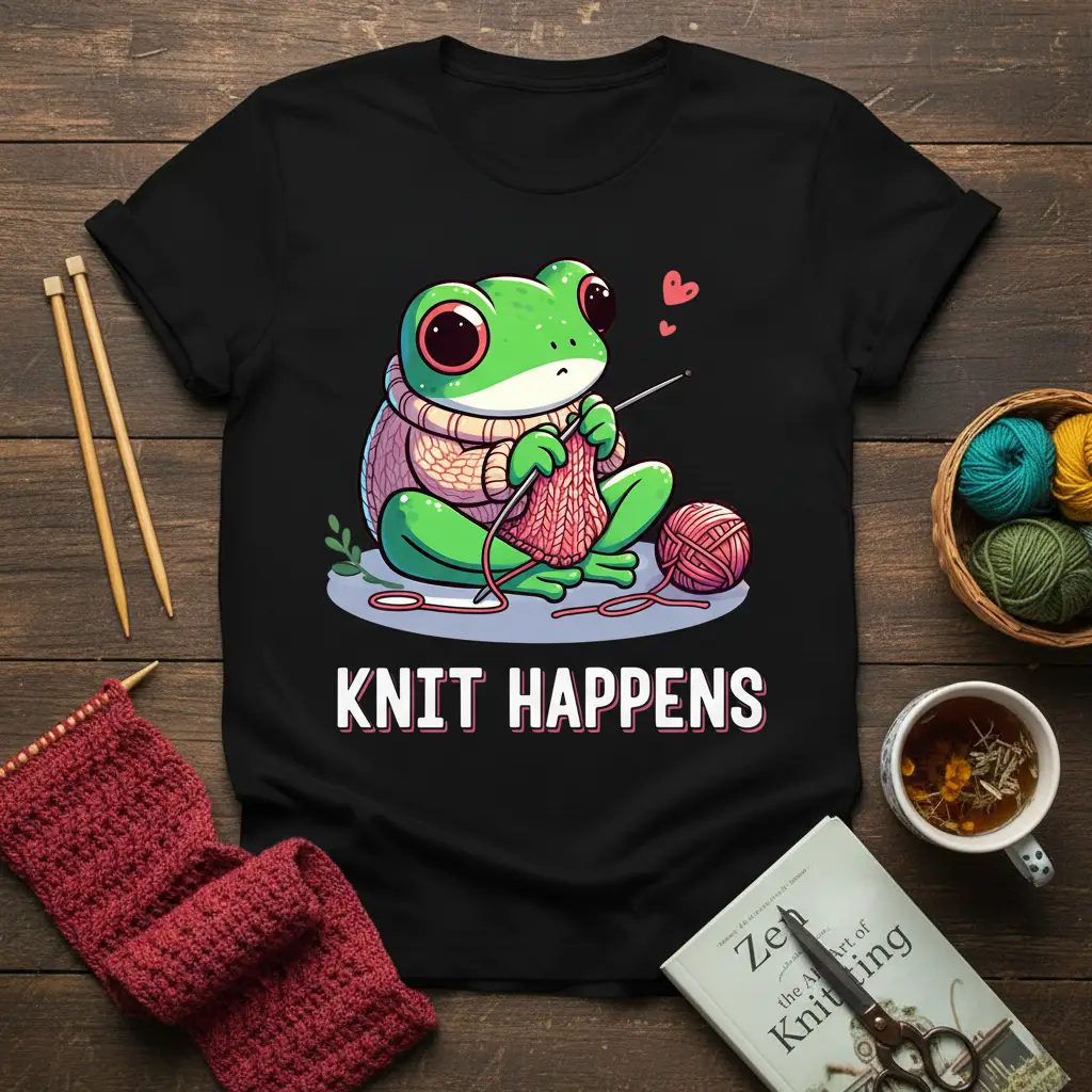 Knit Happens Frog Knitting T-Shirt Funny Craft Lover Gift