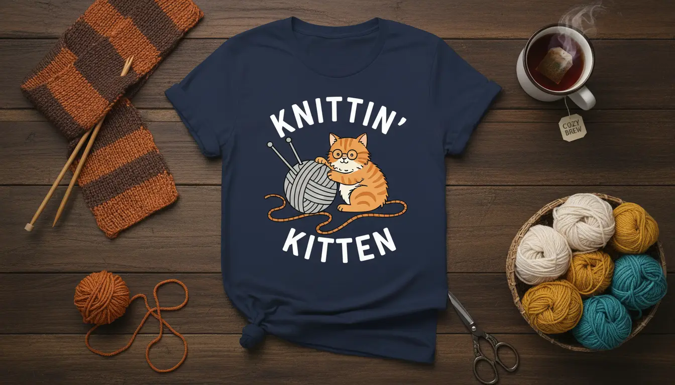 Knittin’ Kitten Cat Knitting T-Shirt Cozy Crafter Gift