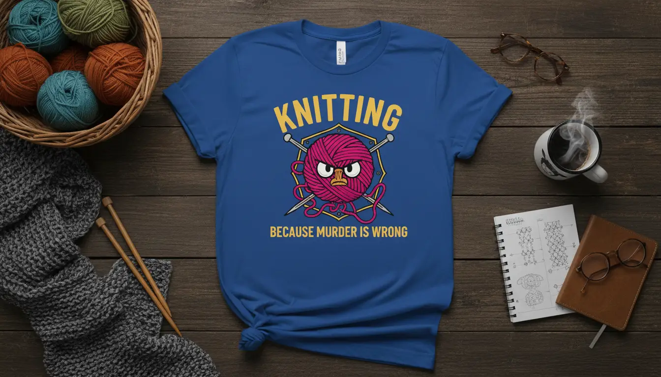 Knitting Because Murder Is Wrong T-Shirt Funny Crafter Gift