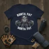 Korta Fat Sorta Fat t-shirt design featuring a muscular badger lifting a barbell, humorous gym quote