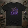 Krue Spirit of the North t-shirt with a purple and orange winged wolf graphic and text below