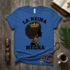 La Reina Negra queen crown t-shirt design featuring a silhouette of a woman with an afro and crown