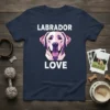 Labrador Love t-shirt design with geometric labrador face graphic and text