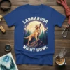 Labrador Night Howl t-shirt design featuring a golden retriever howling at the moon in a forest setting
