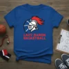 Lady Baron Basketball t-shirt design featuring a knight's helmet combined with a basketball and team name in red text