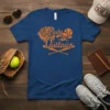 Lady Outlaws softball t-shirt design with baseball glove, crossed bats, and stylized cowgirl graphic