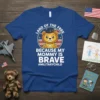 Land of the Free Because My Mommy Is Brave T-Shirt with cute lion graphic and #MilitaryChild hashtag