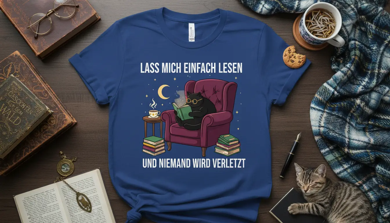 Lass Mich Einfach Lesen Cat Reading T-Shirt Cozy Book Lover Gift