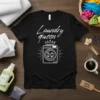 Laundry Queen t-shirt design with white script text and a crown above a washing machine graphic