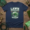 Lawn Enforcement Officer t-shirt design with a riding mower graphic and green text