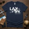 LAX JFK Coordinates bold graphic design printed on comfortable cotton t-shirt