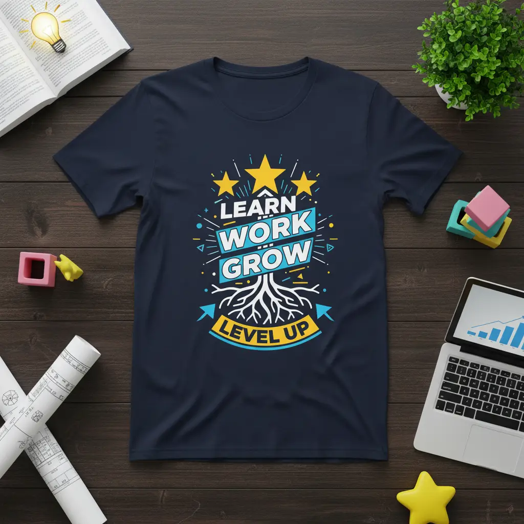 Learn Work Grow Level Up Motivational T-Shirt for Success