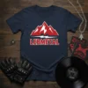 LEBMETAL text with a red and white mountain logo design on a navy blue t-shirt