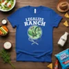 Legalize Ranch t-shirt design featuring a pickle wearing a cowboy hat riding a horse, with a whisk and spoon graphic