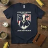 Legend Dairy American T-Shirt featuring a black and white cow within an American flag shield, with text above and below
