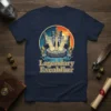 Legendary Excaliubr T-Shirt featuring a medieval castle, sword in stone, and lion statues