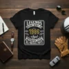 Black t-shirt with white and gold text "Legends Were Born In 1986 Aged Perfectly All Original Parts" design