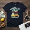 Lemonade Stand Founder & CEO T-Shirt design featuring a cartoon lemonade stand with text and fresh squeezed lemonade pitcher