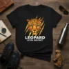 Leopard Ultra Instinct t-shirt design with a close-up of a leopard's face and yellow lightning bolt background