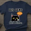 Les Gens Chat M'énerve French quote t-shirt with a grumpy black cat graphic and speech bubble