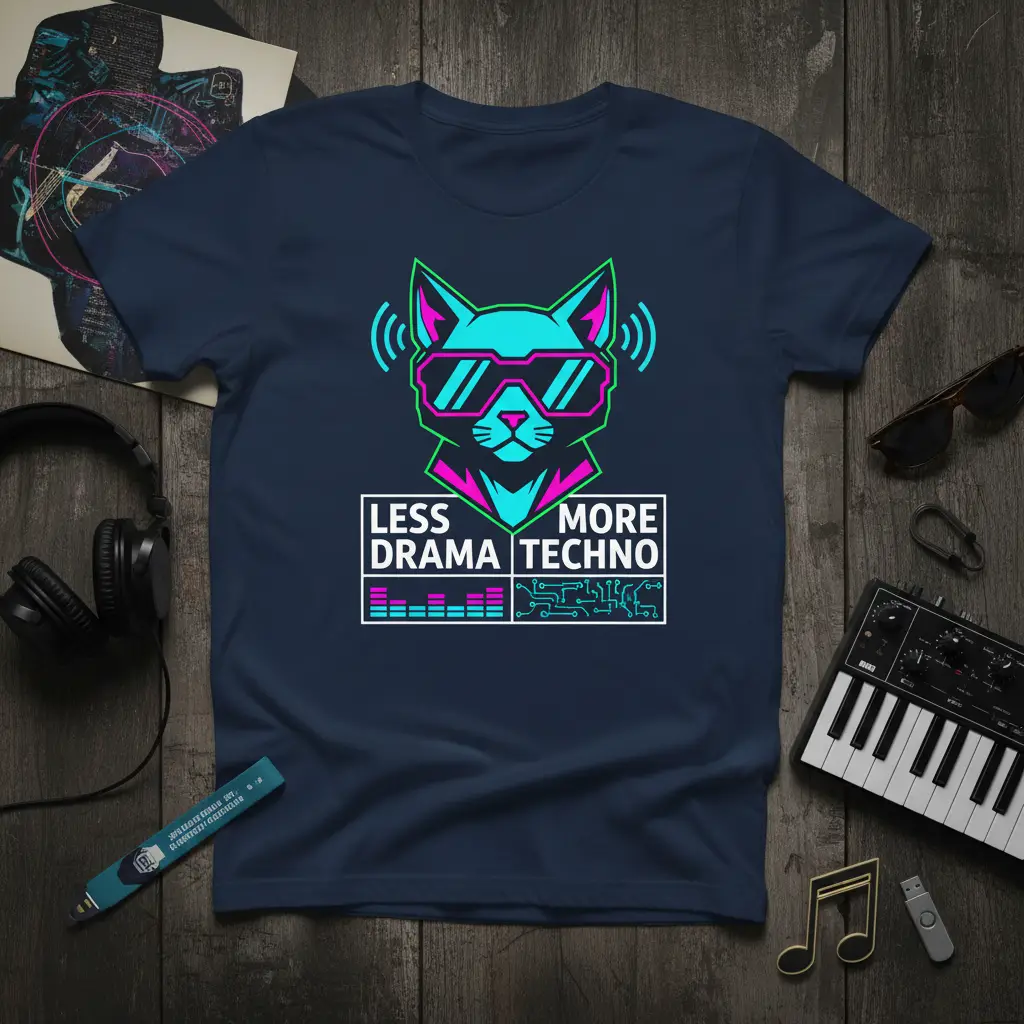 Less Drama More Techno Cat T-Shirt for Music Lovers