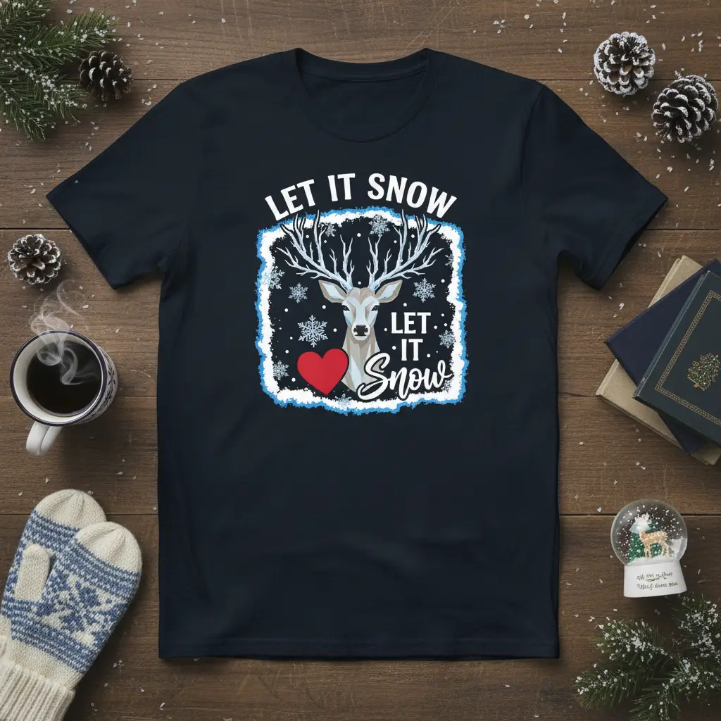 Let It Snow Deer Christmas T-Shirt Festive Winter Gift