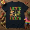 Let's Fiesta t-shirt design featuring a fox, turtle, and cactus playing instruments in Mexican attire