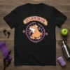 Let's Go To The Gym text with a cartoon hamster running on a wheel design on a black t-shirt