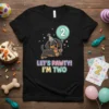 Cute dachshund wearing a party hat and holding a balloon, text reads "Let's Pawty! I'm Two" for a 2nd birthday
