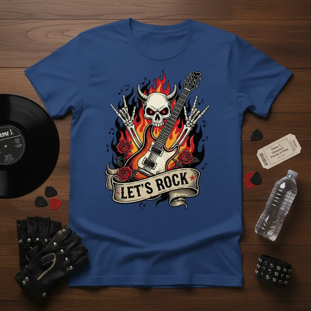 Let’s Rock Guitar Skull T-Shirt Cool Music Lover Gift