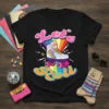 Black t-shirt with "Let's Roll" text and a colorful retro roller skate graphic featuring 80s style